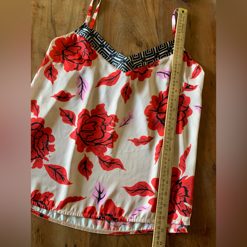 ▶️ Nema Satin Tank Top Womens M Floral Peony Print Cami Y2K Resort Pink EUC - Picture 5 of 12